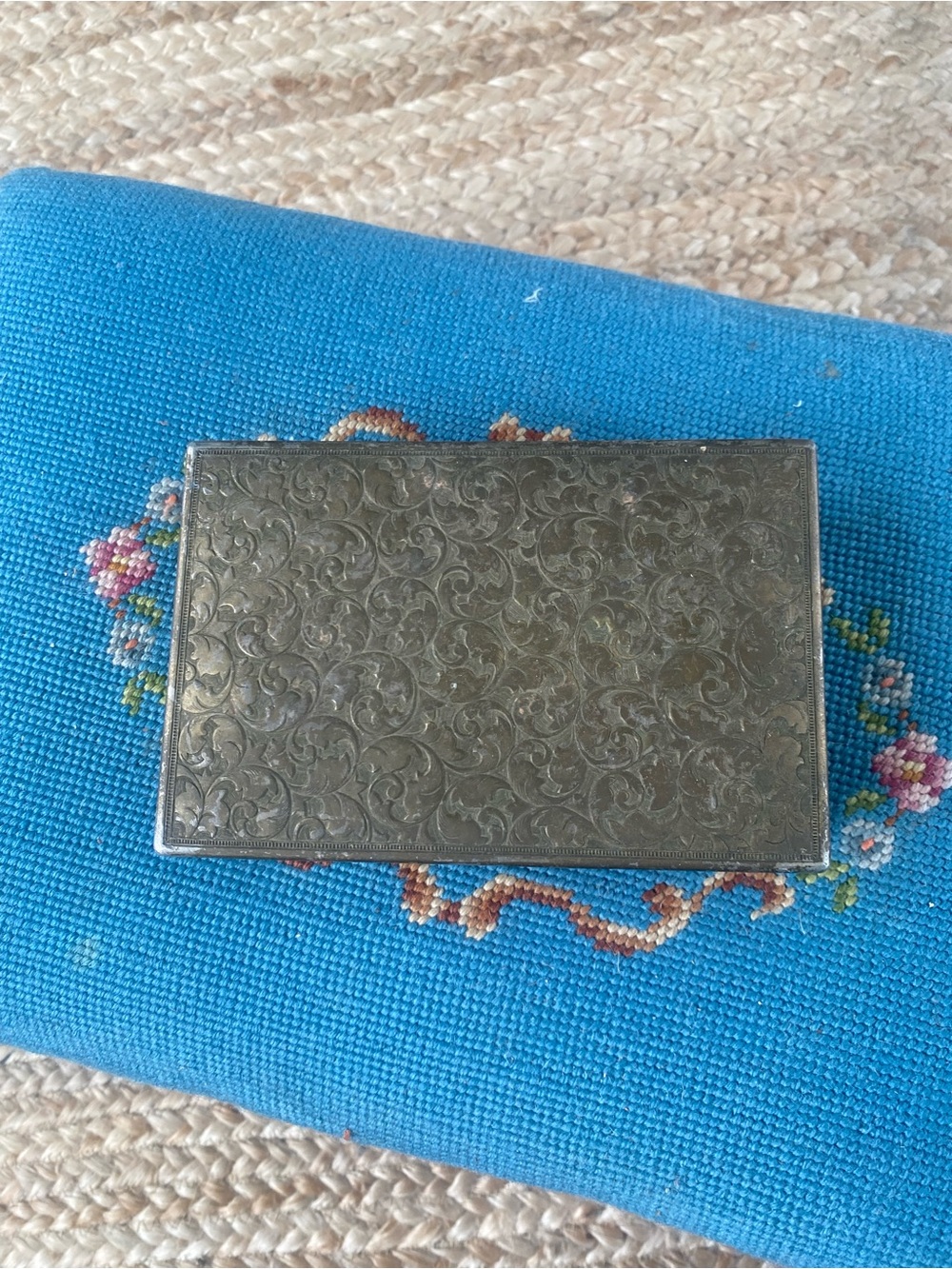 Vintage Silver/gold patina Floral Engraved Metal Box - Picture 1 of 3